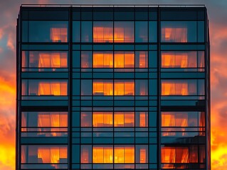 Modern Glass Building Illuminated by Sunset