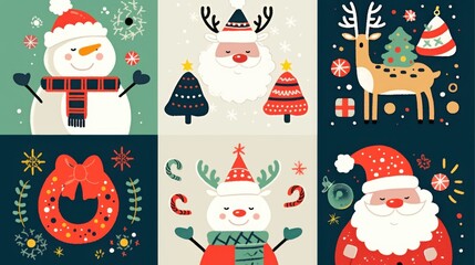 Whimsical Christmas Celebration: Festive Cartoon Illustrations
