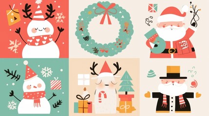 Whimsical Christmas Celebration: Festive Cartoon Illustrations