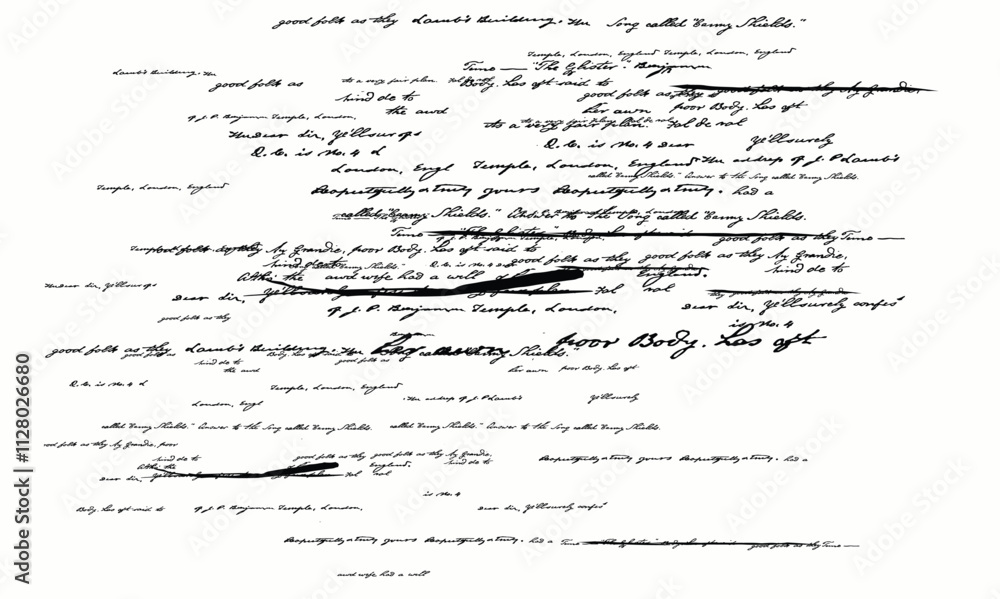 Fototapete handwritten unreadable cursive text seamless banner design. doodle illustration of unreadable handwr