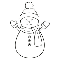 Winter Snowman Line Art Doodle Illustration
