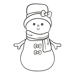 Winter Snowman Line Art Doodle Illustration