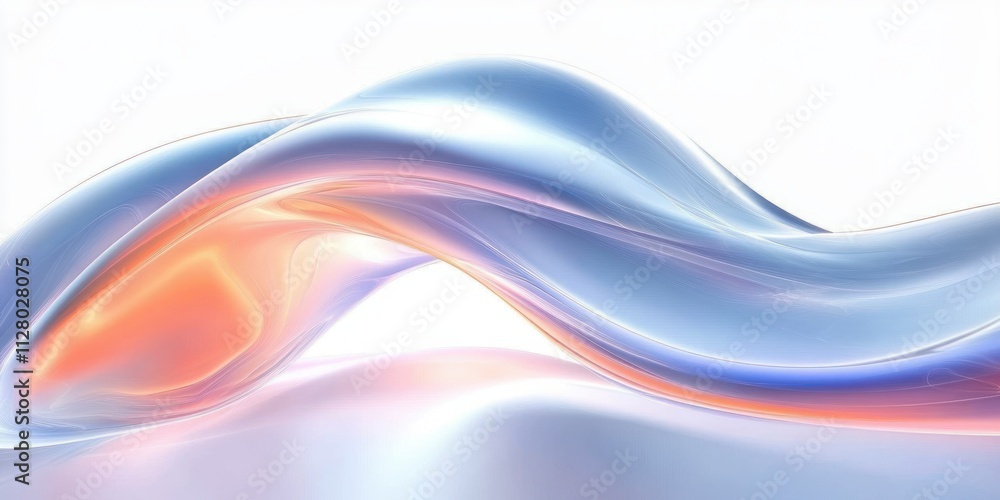 Poster iridescent abstract glass shape minimalist design with flowing curves and gradient background