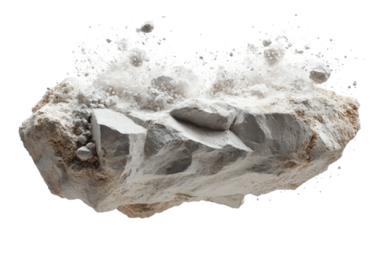 Explosive rock fragmentation on png mockup with transparency for creative projects