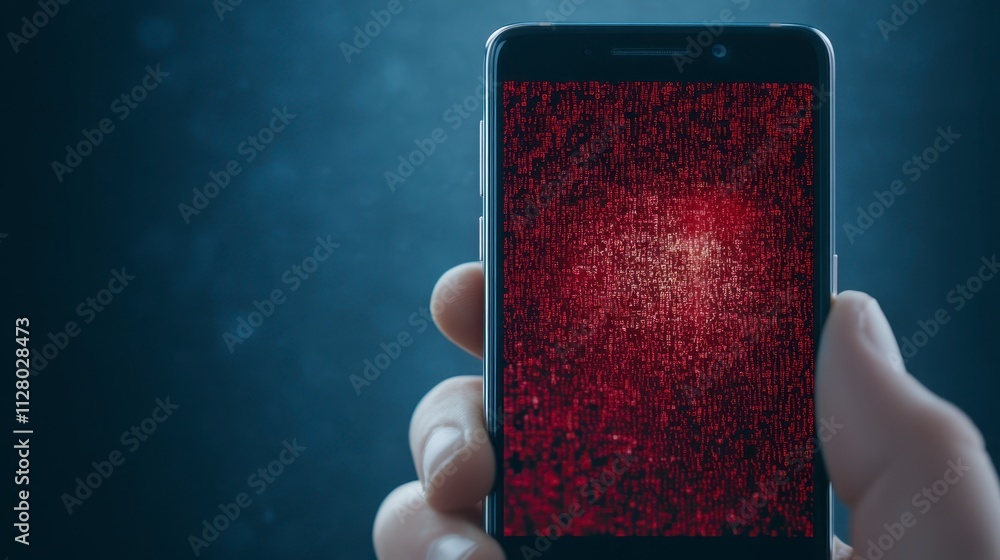 Poster smartphone screen showing red code data breach cybersecurity risk