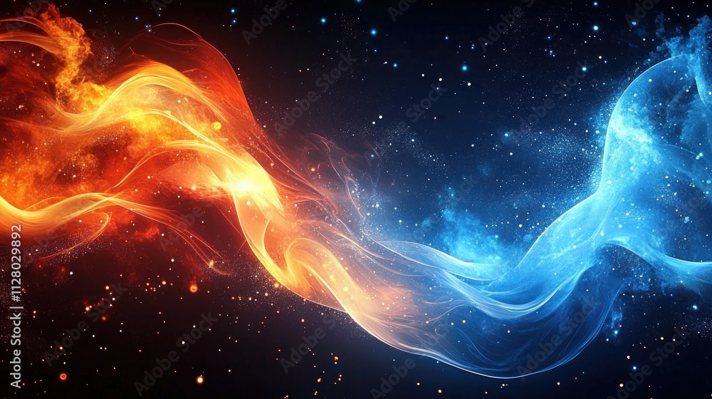 Poster swirling flames and ice in a dynamic abstract design