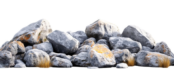 Natural stone rock pile mockup on with transparency png for design projects