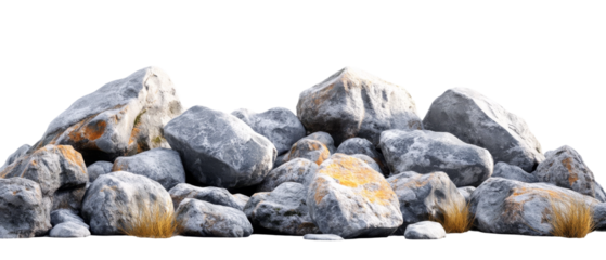 Natural stone rock pile mockup on with transparency png for design projects