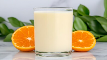 Creamy Orange Yogurt Drink in Glass Healthy Breakfast Refreshing Smoothie
