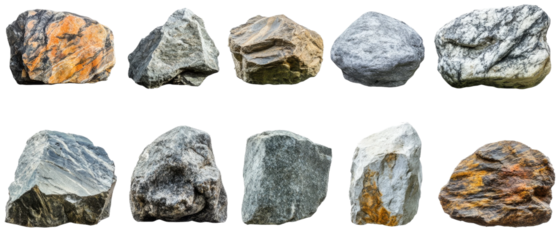 Set of Natural rocks collection on transparent png mockup for graphic design projects