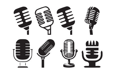 Microphone Icons set. variant microphone icon. Karaoke mic. Podcast microphone. web and mobile icons  Different microphone collection. Podcast mike, journalist microphone, karaoke. vector illustration