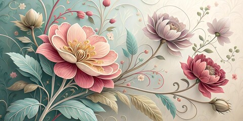 Wallpaper with 3d flower design.