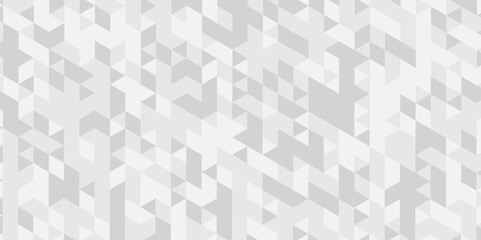 Abstract geometric white and gray background seamless mosaic and low polygon triangle texture wallpaper. Triangle shape retro wall grid pattern geometric ornament tile vector square element.