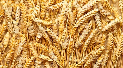 Wheat grains and ears of wheat, top view