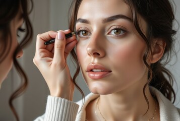 Woman receiving professional eye makeup application
