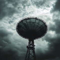 Satellite dish monitoring signal urban area technology image cloudy atmosphere aerial view communication concept