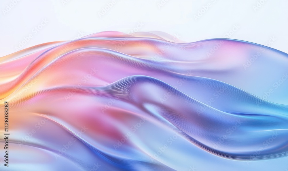 Poster abstract iridescent fluid shapes with glossy finish and soft pastel colors in minimalistic design