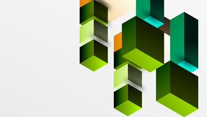 Naklejka premium Sleek abstract design featuring isometric 3D blocks in a clean, modern composition. Perfect for tech-inspired themes, with vibrant colors and geometric precision