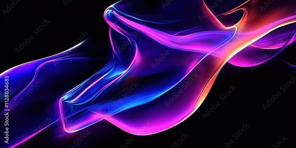 Poster dynamic abstract composition with fluid shapes and neon lights
