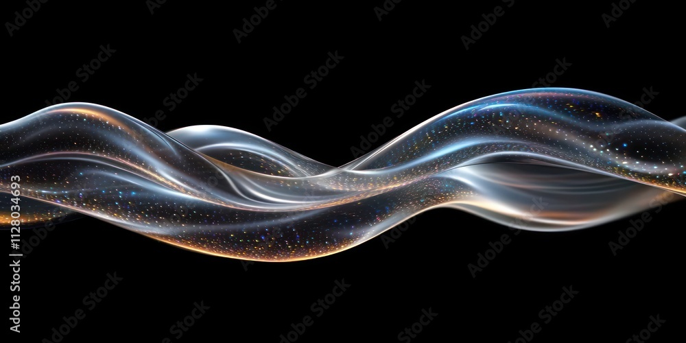 Poster fluid abstract design with metallic sheen on black background 3d render