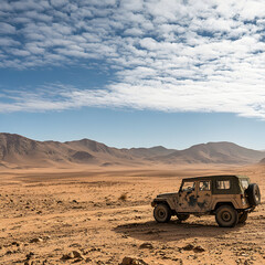Fototapeta premium Exploring desert landscapes with an off-road vehicle arid region adventure photography natural environment aerial view exploration concepts