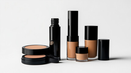 Mockup of cosmetics in an evocative soft brown tone on a white background