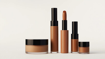 Mockup of cosmetics in an evocative soft brown tone on a white background