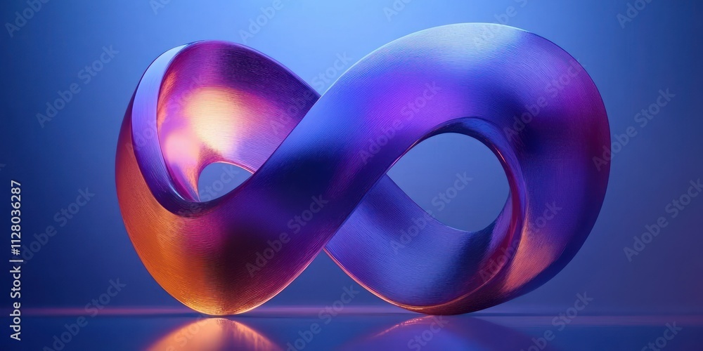 Poster modern abstract sculpture infinite loop smooth curves glossy finish purple lighting gradient backgro