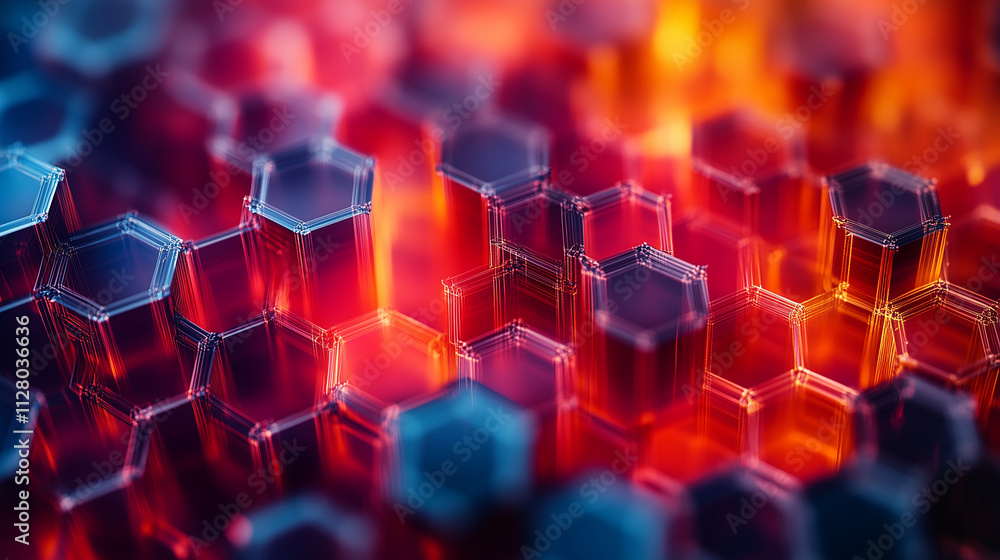 Aufkleber abstract hexagon structure: glowing red and blue hexagons. a mesmerizing close-up of vibrant, interc