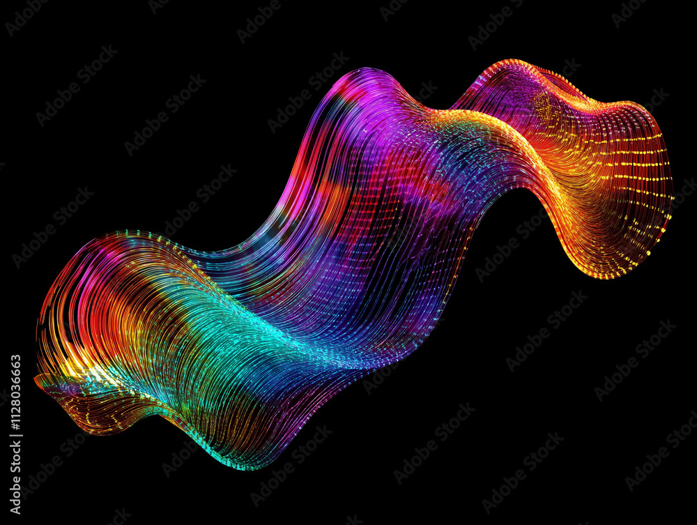 Aufkleber 3d render of a fluid holographic abstract shape on a black background, featuring a metallic liquid w