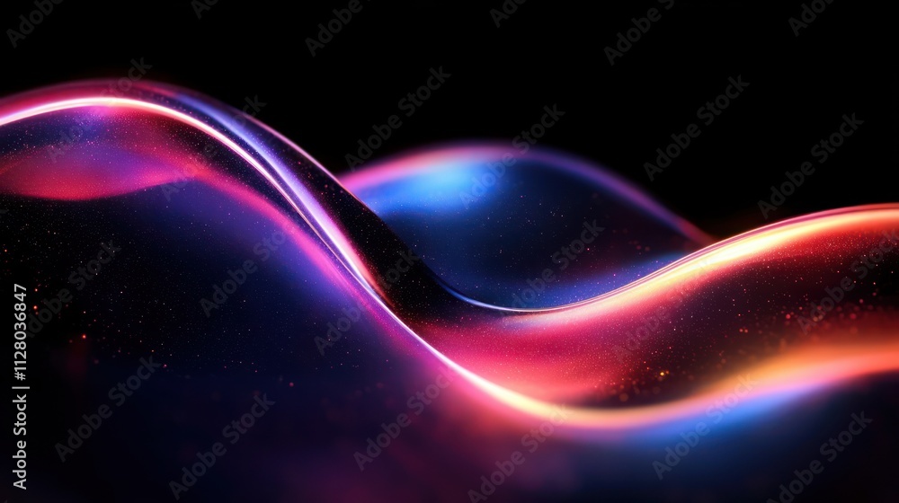 Poster iridescent curves abstract background with neon lights in dark minimalist style