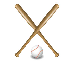 Set illustration of two crossed wooden baseball bats with a baseball positioned below them. The image highlights classic baseball elements, symbolizing the sport's spirit and tradition.
