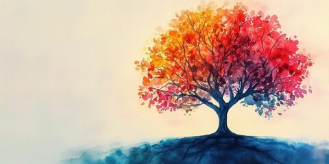 Tree of Life Watercolor Painting Symbolizing Connection to God and Eternal Life with Christian Icons