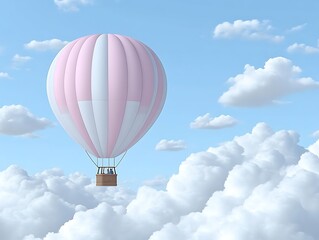 Naklejka premium Pink and White Hot Air Balloon Soaring Above Clouds