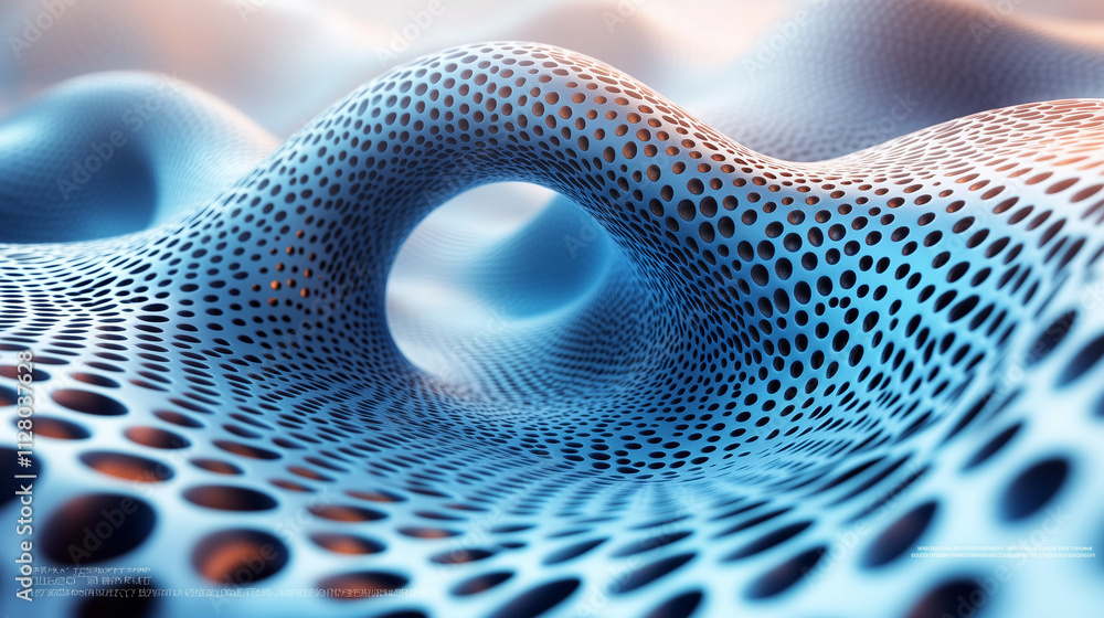 Poster abstract blue perforated surface: a mesmerizing 3d render of an undulating, perforated surface with 