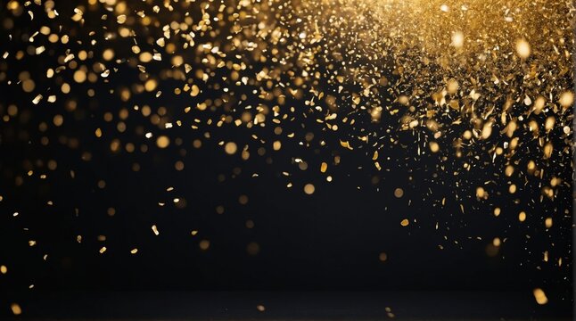 Gold confetti dances over a dark backdrop, creating festivity