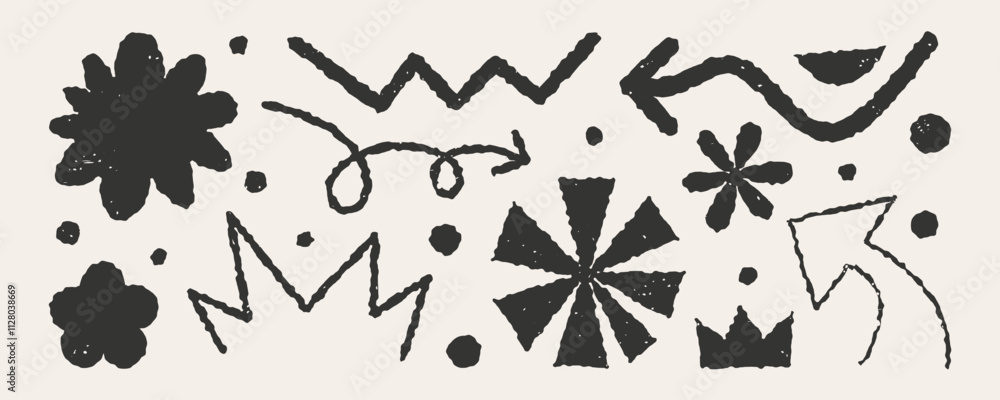 Aufkleber Brutalism geometric abstract shape elements with texture rough. Monochrome color modern design.