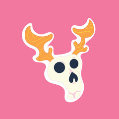 deer skull sticker with antlers on it and pink background.