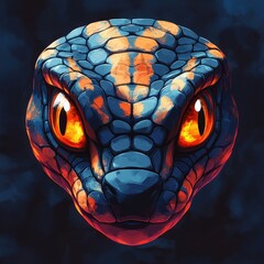 Futuristic Tribal Snake Head Robot Illustration with Glowing Eyes