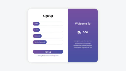 Registration form online, Website ui concept, User interface template.