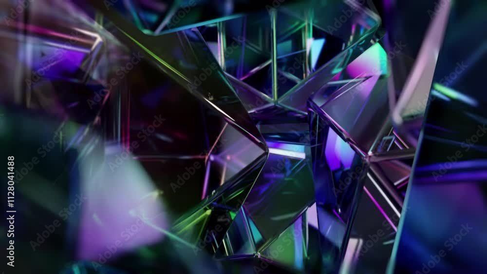 Poster modern background with polygonal crystals. an abstract 3-d geometric gem design. a loop animation of