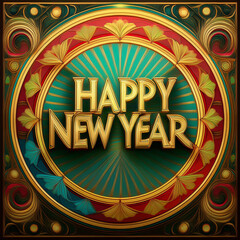 decorative happy new year greeting with shining text effect