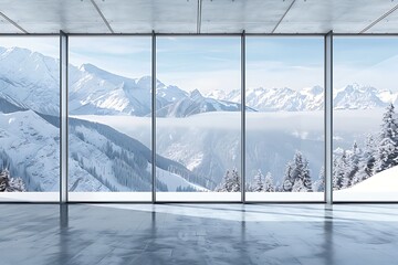 Wooden terrace with panoramic view of the mountains