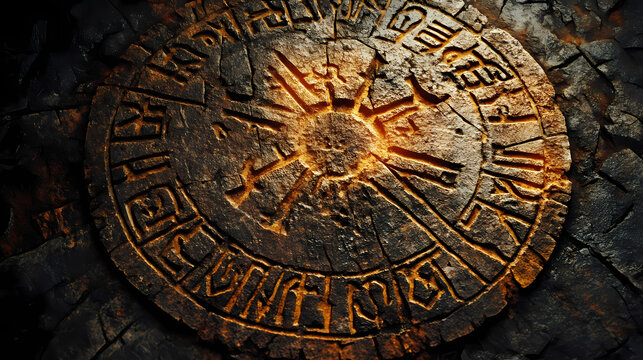 Runic stone texture background, ancient and mysterious runic engravings, norse and mystical backdrop, rare and enigmatic. runic. illustration. Runestone. Illustration