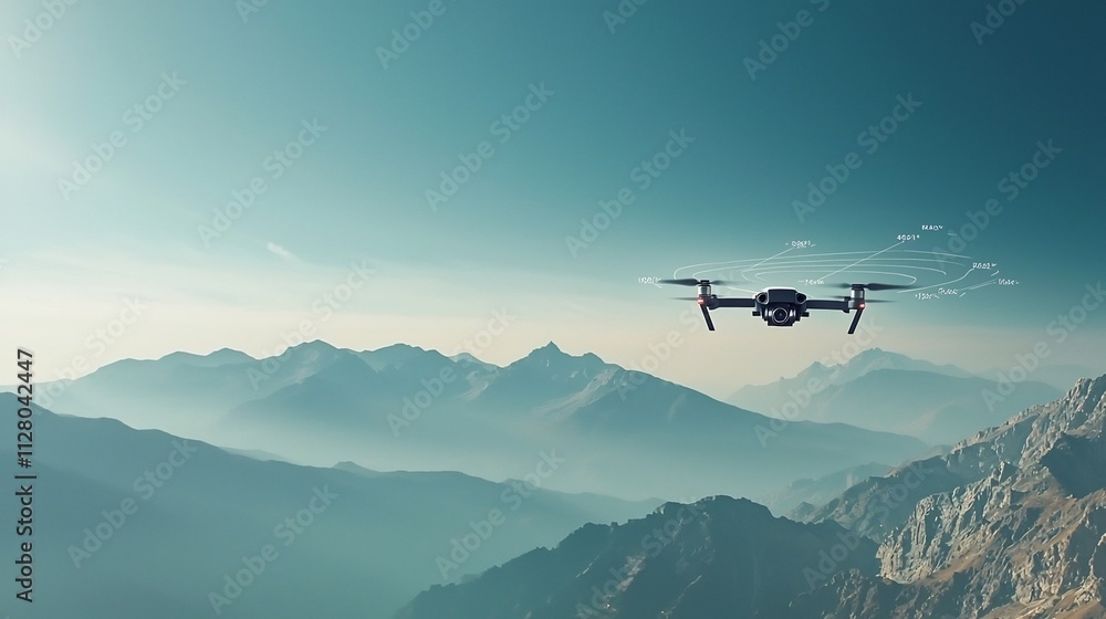Aufkleber aerial drone photograph showcasing a mountain range with digital lines connecting the peaks and high