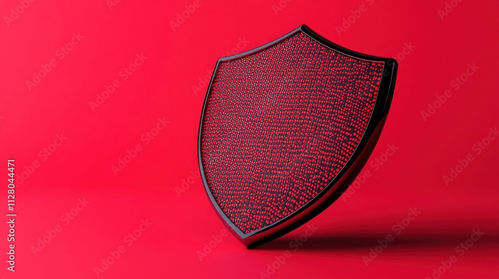 Poster fraudulent spam calls and technology concept. shield design with a textured surface on a vibrant red