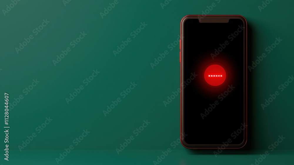 Poster fraudulent spam calls and technology concept. smartphone displaying a red alert symbol on a dark bac