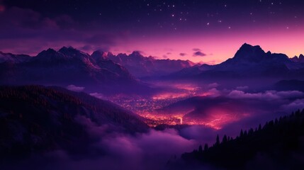 Nightfall over Mountain Valley City Lights