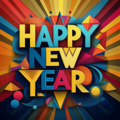 happy new year greeting in colorful text effect