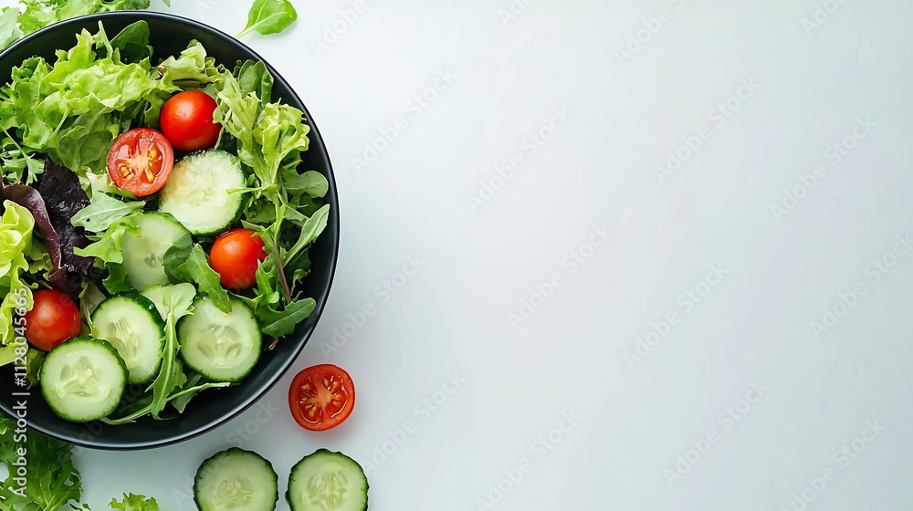 Poster vibrant and colorful salad in a minimalist bowl filled with fresh greens cherry tomatoes cucumbers a